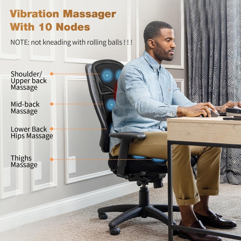 SLOTHMORE Back Massage Chair Pad, Back Massager with Heat for Pain Relief, Chair Massager for Full Body Massage, Deep Tissue Vibration Massger with 2 Adapters, Chair Massager for Office and Recliner - Image 3